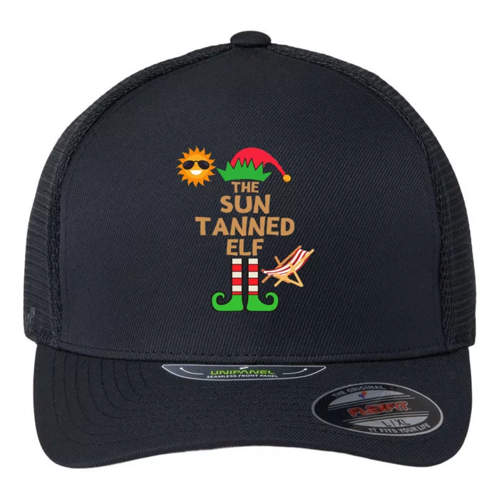 Christmas In July Sun Tanned Elf Summer Beach Vacation Party Flexfit Unipanel Trucker Cap