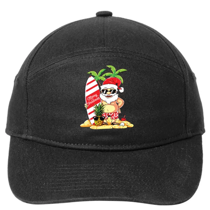 Christmas In July Santa Hawaiian Summer Surf Surfing Surfer 7-Panel Snapback Hat