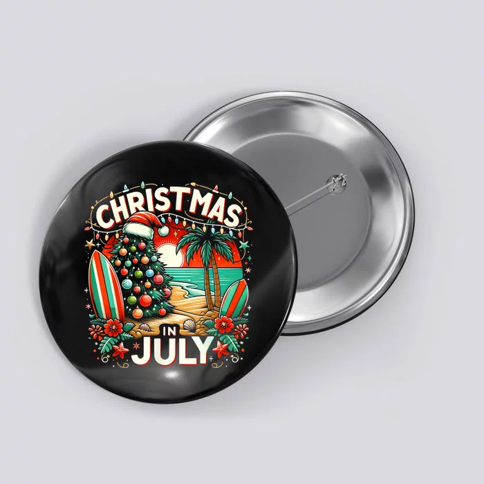 Christmas In July Summer Beach Vacation Xmas Button