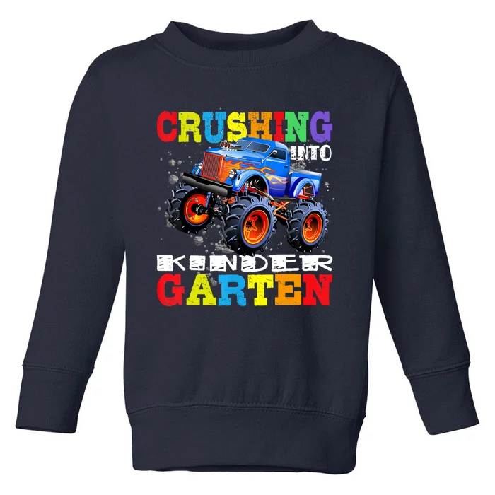 Crushing Into Kindergarten Tee Monster Truck Back To School Toddler Sweatshirt