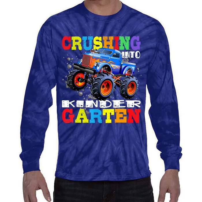 Crushing Into Kindergarten Tee Monster Truck Back To School Tie-Dye Long Sleeve Shirt