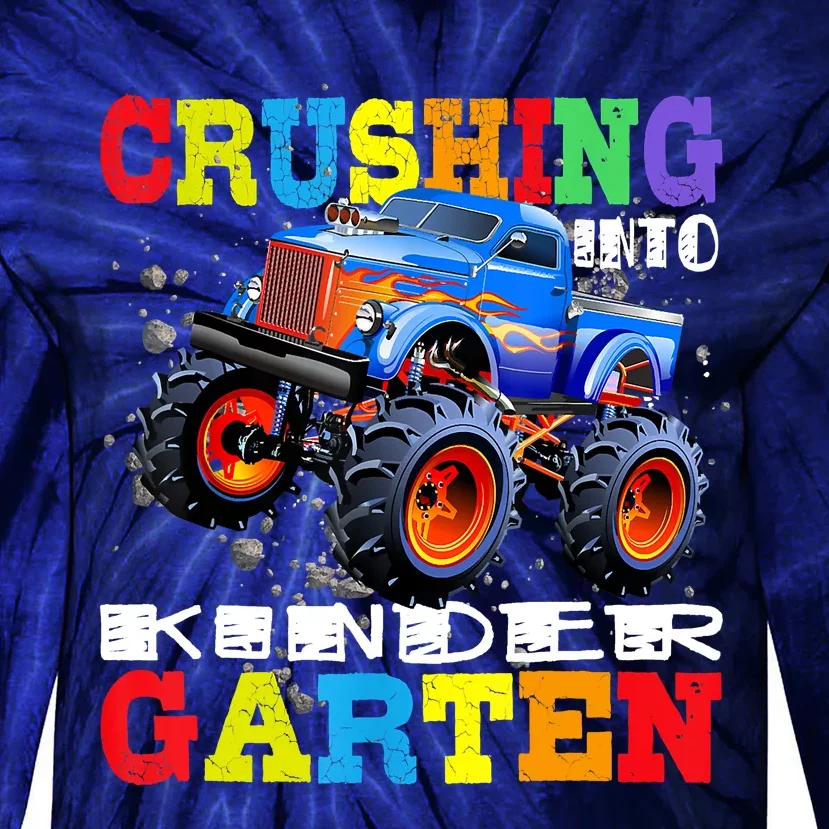 Crushing Into Kindergarten Tee Monster Truck Back To School Tie-Dye Long Sleeve Shirt