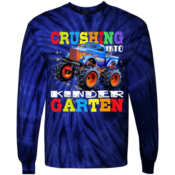 Crushing Into Kindergarten Tee Monster Truck Back To School Tie-Dye Long Sleeve Shirt