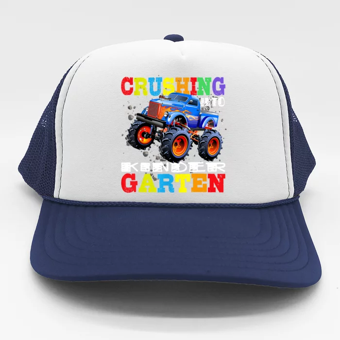 Crushing Into Kindergarten Tee Monster Truck Back To School Trucker Hat