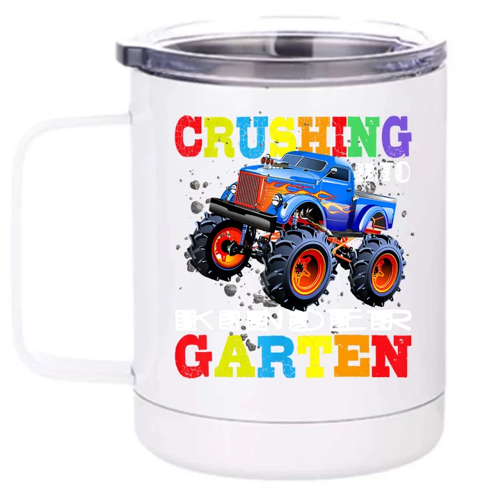 Crushing Into Kindergarten Tee Monster Truck Back To School Front & Back 12oz Stainless Steel Tumbler Cup