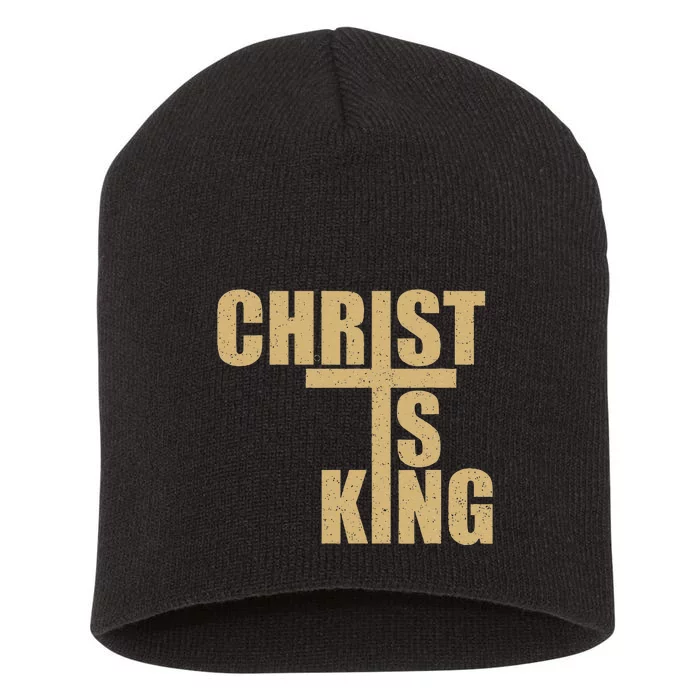 Christ Is King Jesus Is King Cross Crucifix Short Acrylic Beanie