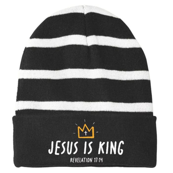 Christ Is King King Of Kings Lord Of Lords Striped Beanie with Solid Band