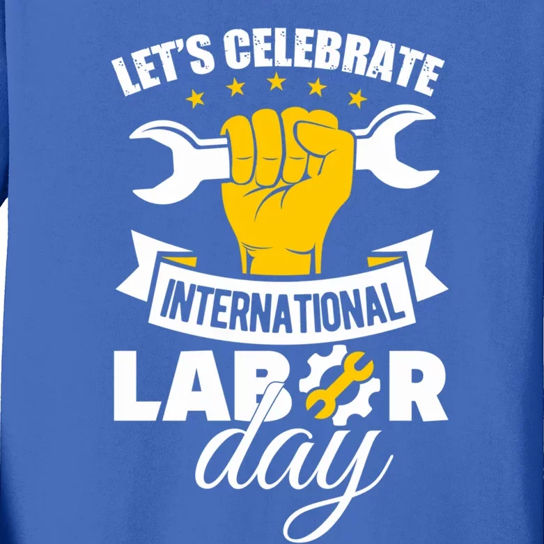 Celebrate International Labor Day Happy Union Worker Gift Kids Long Sleeve Shirt