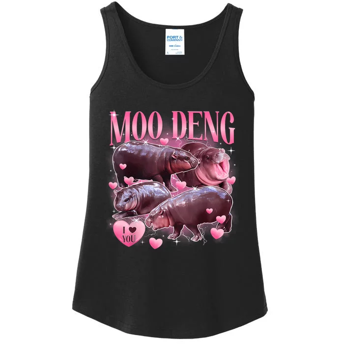 Cute I Love Moo Deng Baby Hippo Moo Deng I Heart Moo Deng Ladies Essential Tank