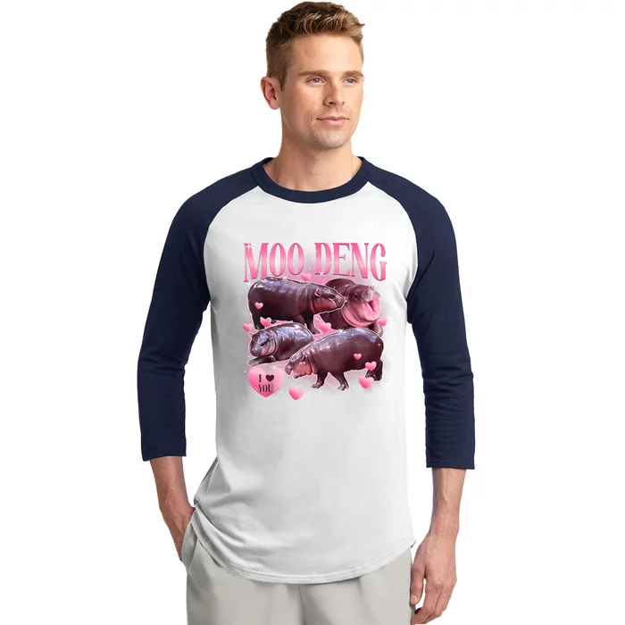 Cute I Love Moo Deng Baby Hippo Moo Deng I Heart Moo Deng Baseball Sleeve Shirt