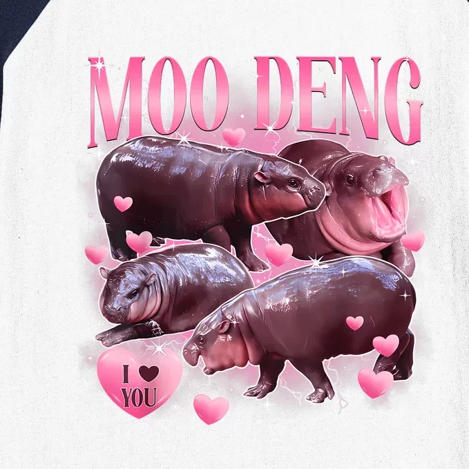 Cute I Love Moo Deng Baby Hippo Moo Deng I Heart Moo Deng Baseball Sleeve Shirt