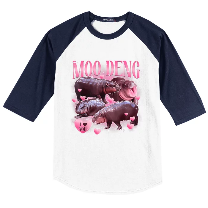 Cute I Love Moo Deng Baby Hippo Moo Deng I Heart Moo Deng Baseball Sleeve Shirt