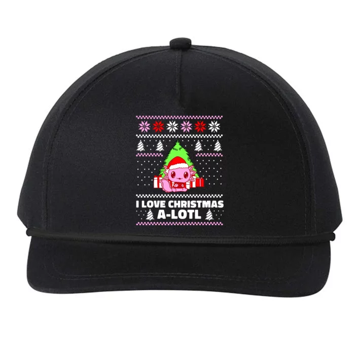 Cute I Love Christmas A Lotl Axolotl Funny Presents Ugly Snapback Five-Panel Rope Hat