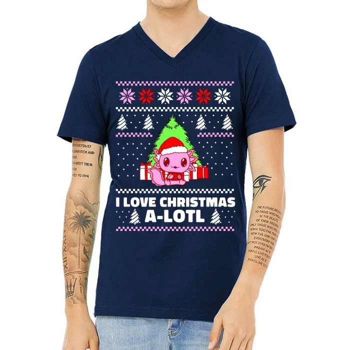 Cute I Love Christmas A Lotl Axolotl Funny Presents Ugly V-Neck T-Shirt