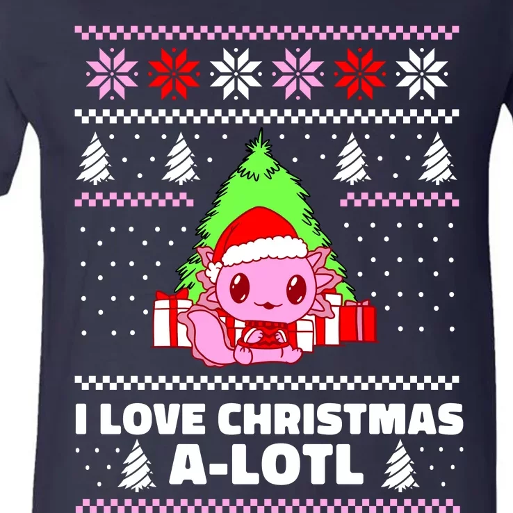 Cute I Love Christmas A Lotl Axolotl Funny Presents Ugly V-Neck T-Shirt