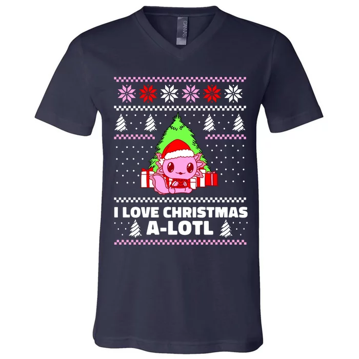 Cute I Love Christmas A Lotl Axolotl Funny Presents Ugly V-Neck T-Shirt