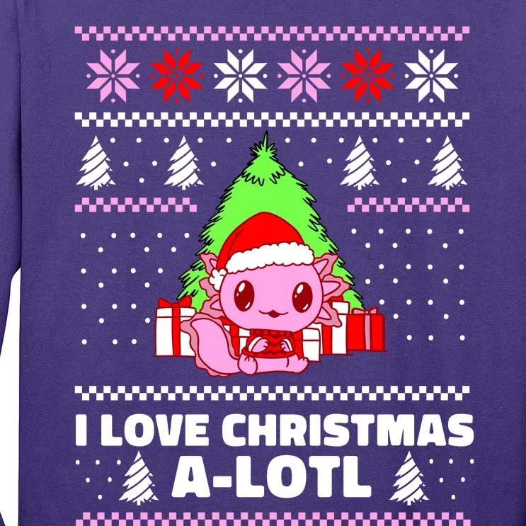 Cute I Love Christmas A Lotl Axolotl Funny Presents Ugly Long Sleeve Shirt