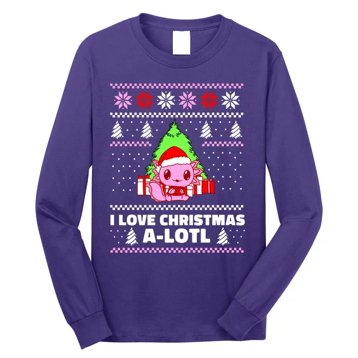 Cute I Love Christmas A Lotl Axolotl Funny Presents Ugly Long Sleeve Shirt