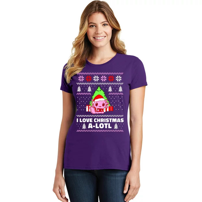 Cute I Love Christmas A Lotl Axolotl Funny Presents Ugly Women's T-Shirt