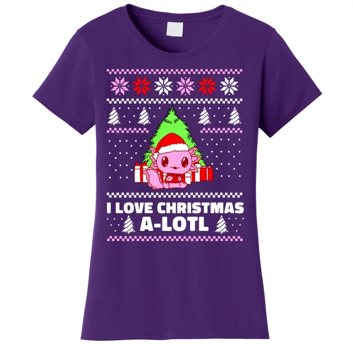 Cute I Love Christmas A Lotl Axolotl Funny Presents Ugly Women's T-Shirt