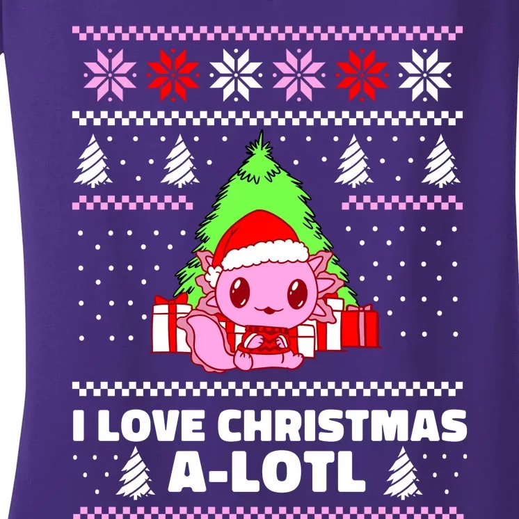 Cute I Love Christmas A Lotl Axolotl Funny Presents Ugly Women's V-Neck T-Shirt