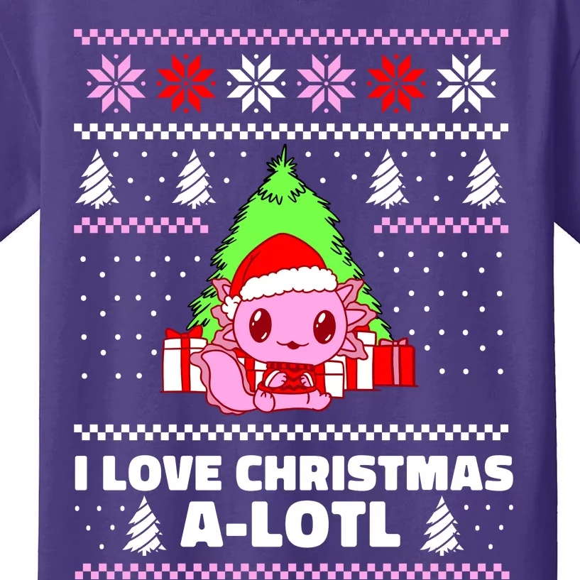 Cute I Love Christmas A Lotl Axolotl Funny Presents Ugly Kids T-Shirt