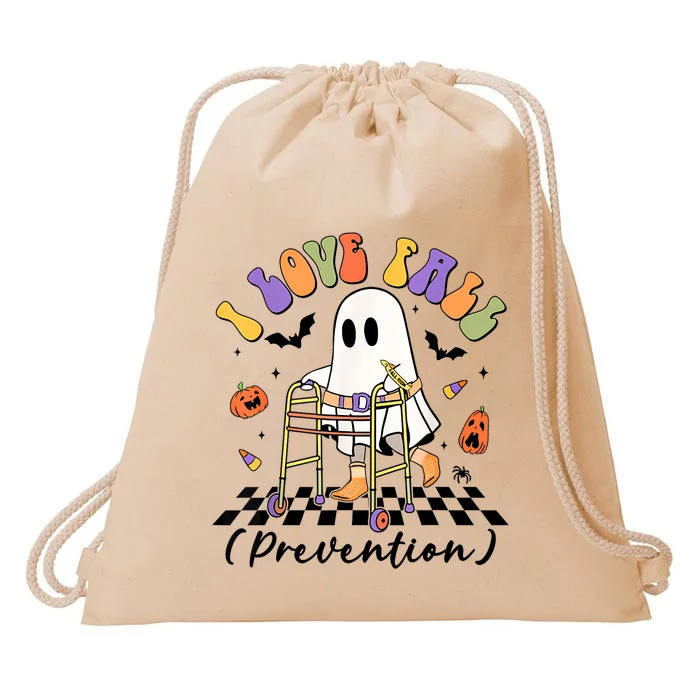 Cute I Love Fall Prevention Physical Therapy Ghost Halloween Drawstring Bag