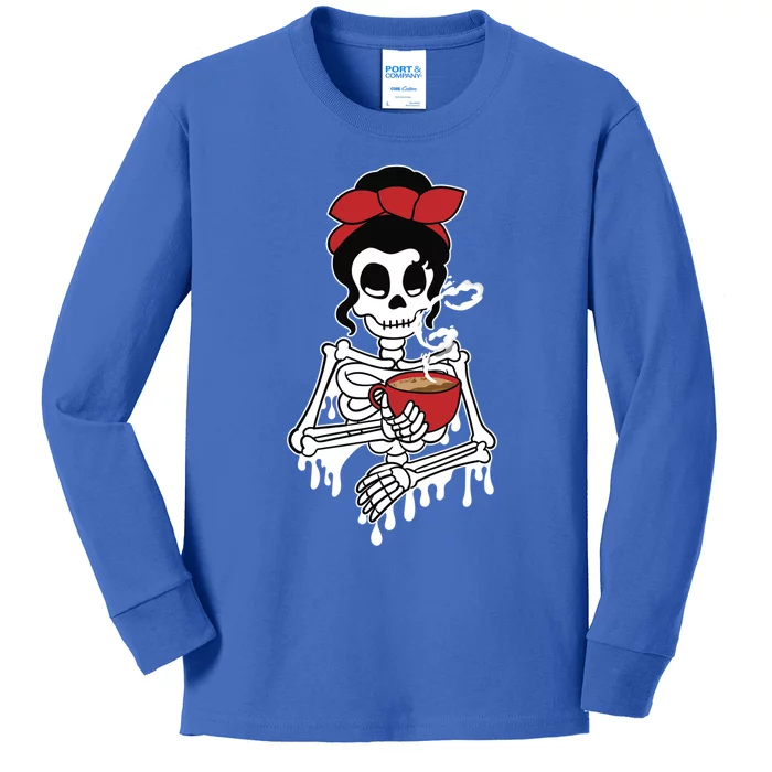 Coffee Ing Lady Skeleton Coffee Lovers Halloween Great Gift Kids Long Sleeve Shirt