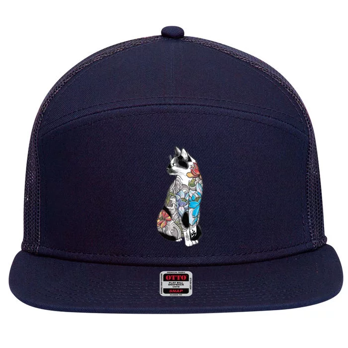 Cat In Lotus Tattoo 7 Panel Mesh Trucker Snapback Hat