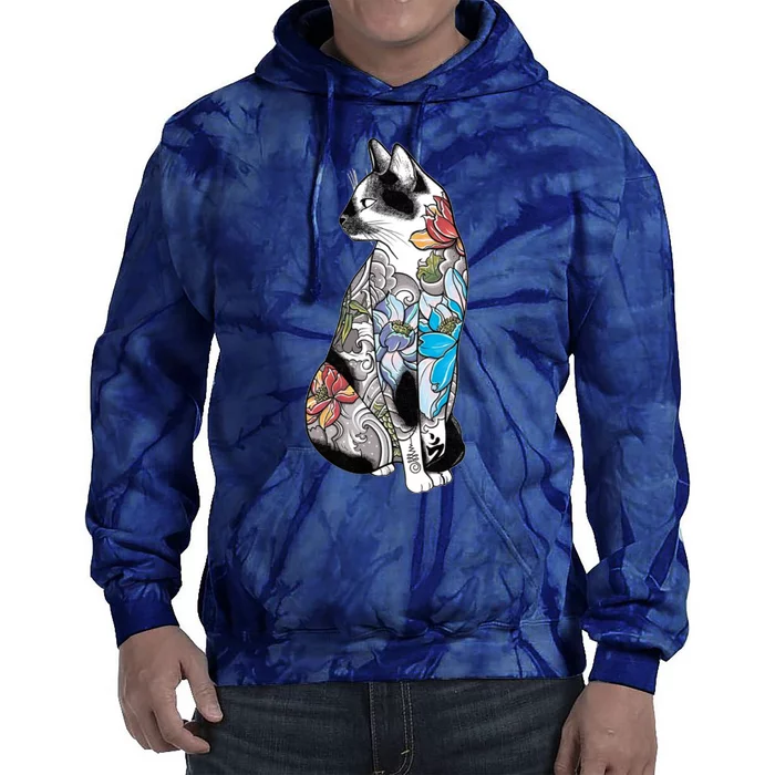 Cat In Lotus Tattoo Tie Dye Hoodie