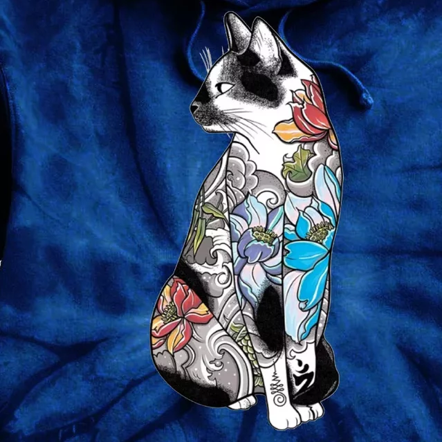 Cat In Lotus Tattoo Tie Dye Hoodie