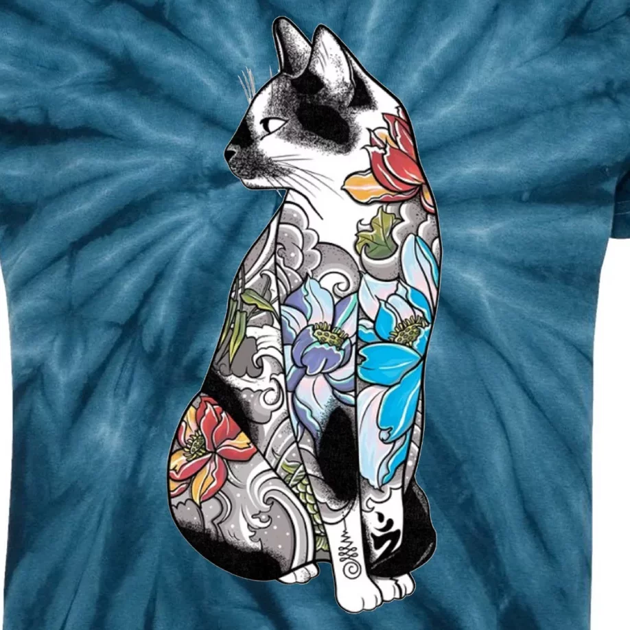 Cat In Lotus Tattoo Kids Tie-Dye T-Shirt