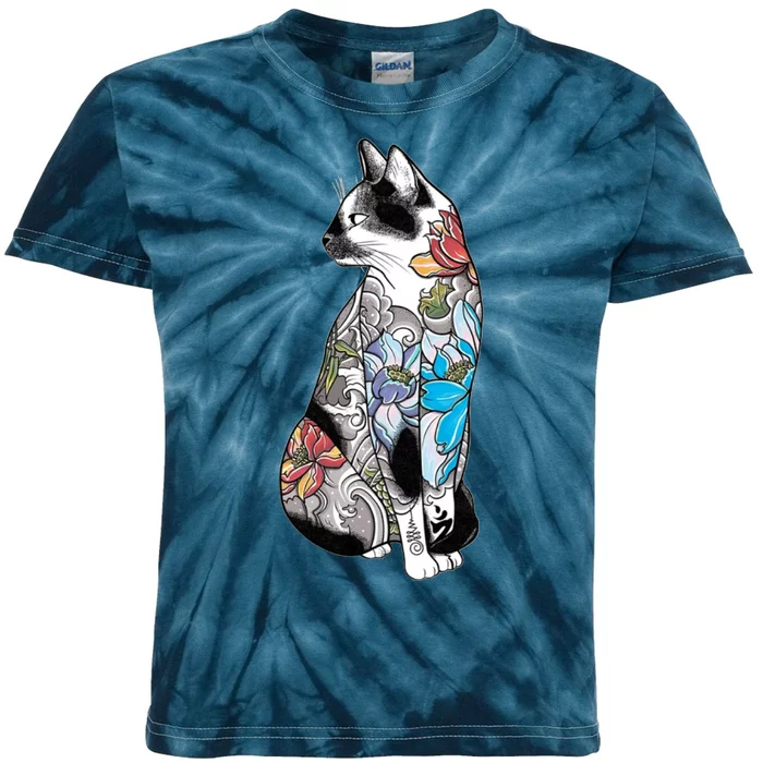 Cat In Lotus Tattoo Kids Tie-Dye T-Shirt