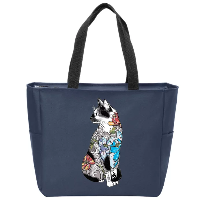 Cat In Lotus Tattoo Zip Tote Bag