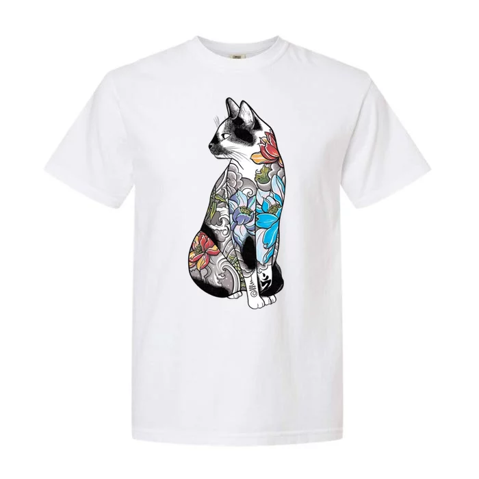 Cat In Lotus Tattoo Garment-Dyed Heavyweight T-Shirt