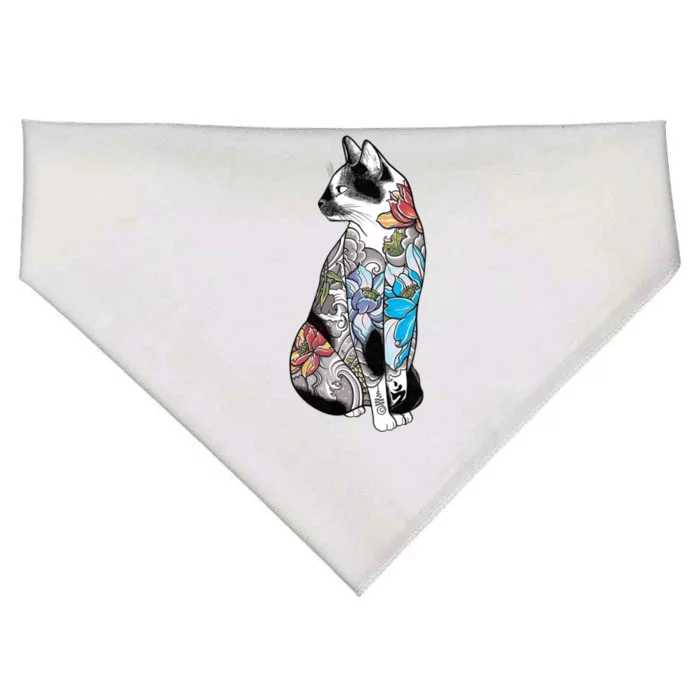 Cat In Lotus Tattoo USA-Made Doggie Bandana