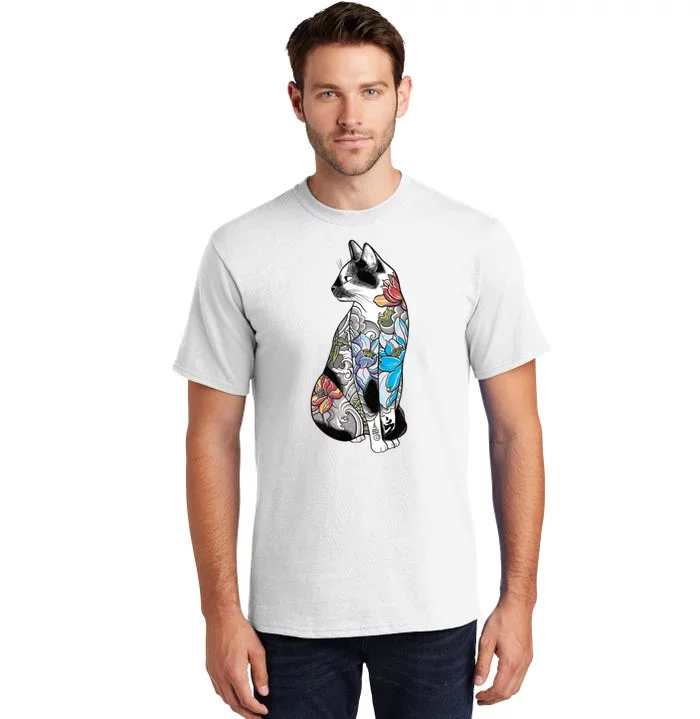 Cat In Lotus Tattoo Tall T-Shirt