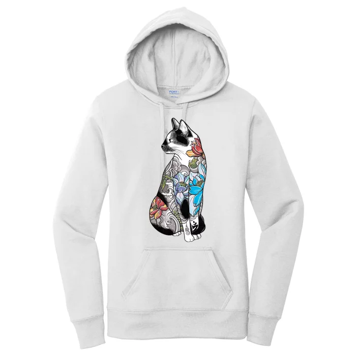 Cat In Lotus Tattoo Women's Pullover Hoodie