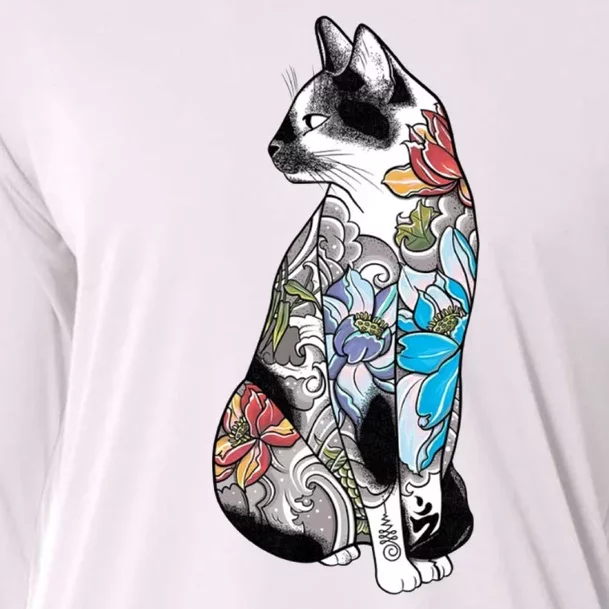 Cat In Lotus Tattoo Cooling Performance Long Sleeve Crew