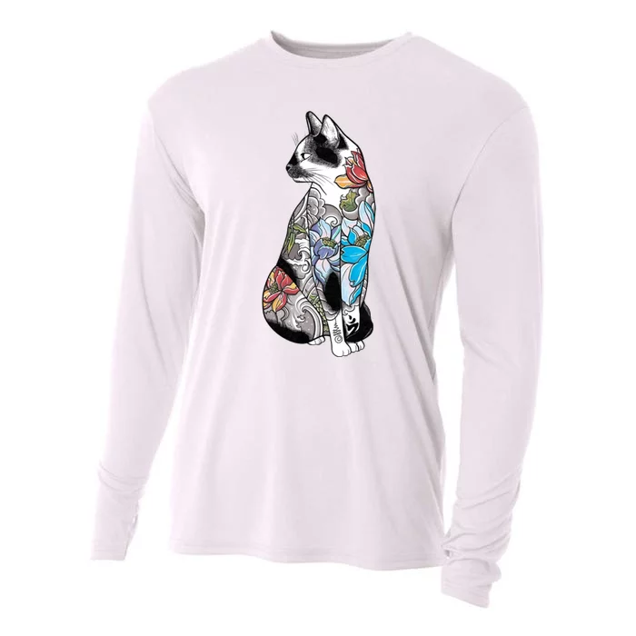 Cat In Lotus Tattoo Cooling Performance Long Sleeve Crew