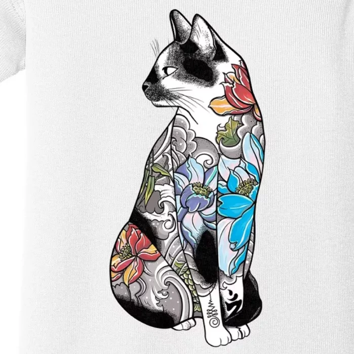 Cat In Lotus Tattoo Baby Bodysuit