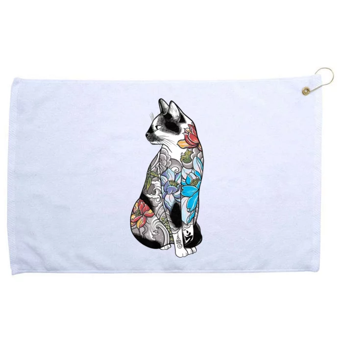 Cat In Lotus Tattoo Grommeted Golf Towel