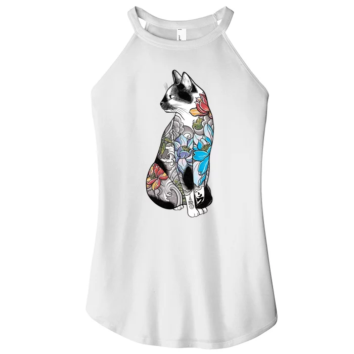 Cat In Lotus Tattoo Women’s Perfect Tri Rocker Tank