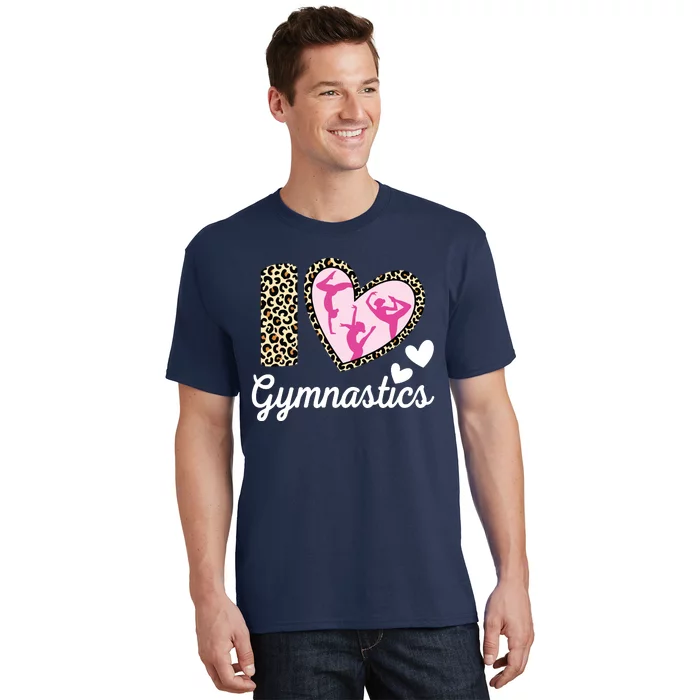 Cute I Love Gymnastics Leopard Print Women Girl Acrobat T-Shirt