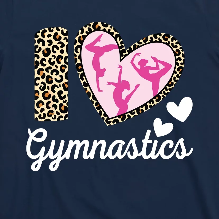 Cute I Love Gymnastics Leopard Print Women Girl Acrobat T-Shirt