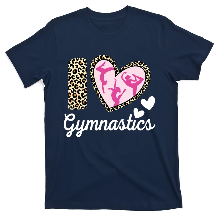 Cute I Love Gymnastics Leopard Print Women Girl Acrobat T-Shirt