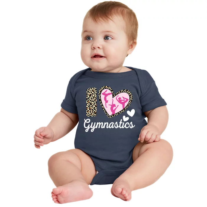 Cute I Love Gymnastics Leopard Print Women Girl Acrobat Baby Bodysuit