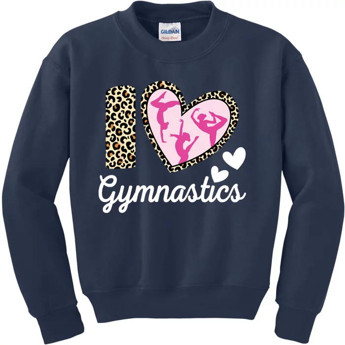 Cute I Love Gymnastics Leopard Print Women Girl Acrobat Kids Sweatshirt