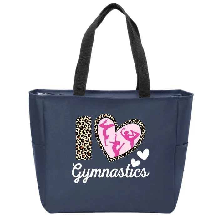 Cute I Love Gymnastics Leopard Print Women Girl Acrobat Zip Tote Bag