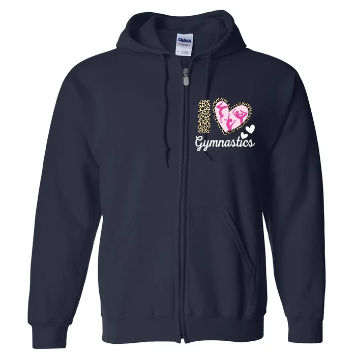 Cute I Love Gymnastics Leopard Print Women Girl Acrobat Full Zip Hoodie